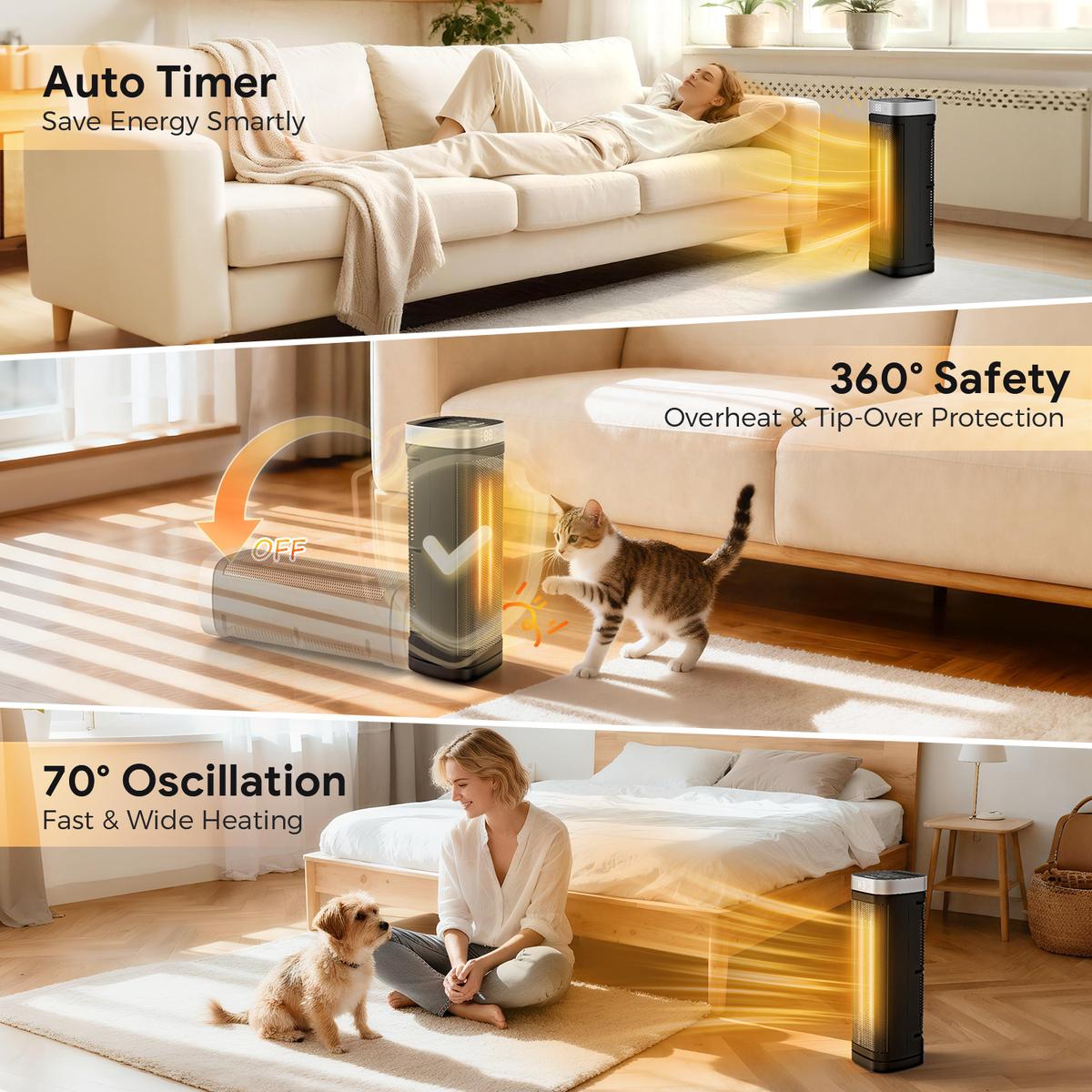 1500W Wall Mounted Electric Heater, Fast Heating Indoor Panel Heater with Oscillation, 24-Hour Timer & Overheat Protection for Bedroom, Bathroom, Office