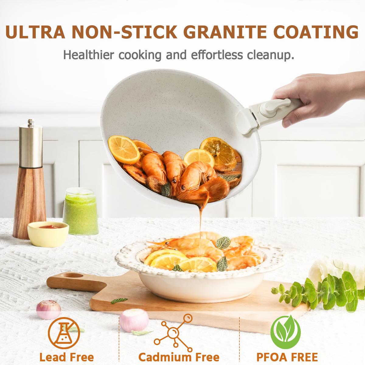 12-Piece Nonstick Pots and Pans Set with Detachable Handle, Induction Compatible Cookware, Oven & Dishwasher Safe Stackable Kitchen Cooking Set for Easy Storage