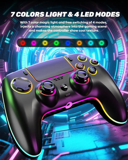 Wireless Controller for PS-5/PC/MAC/iOS/Android/Steam Deck, RGB Light, Hall Effect Joystick, Dual Vibration, Turbo