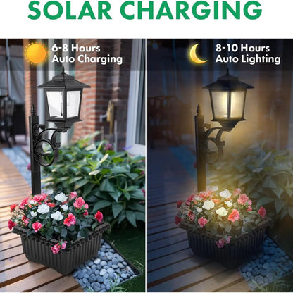 Solar Post Light with Planter, 2-in-1 Outdoor Decoration for Porch, Patio & Front Door, Perfect for Weddings, Easter & Events