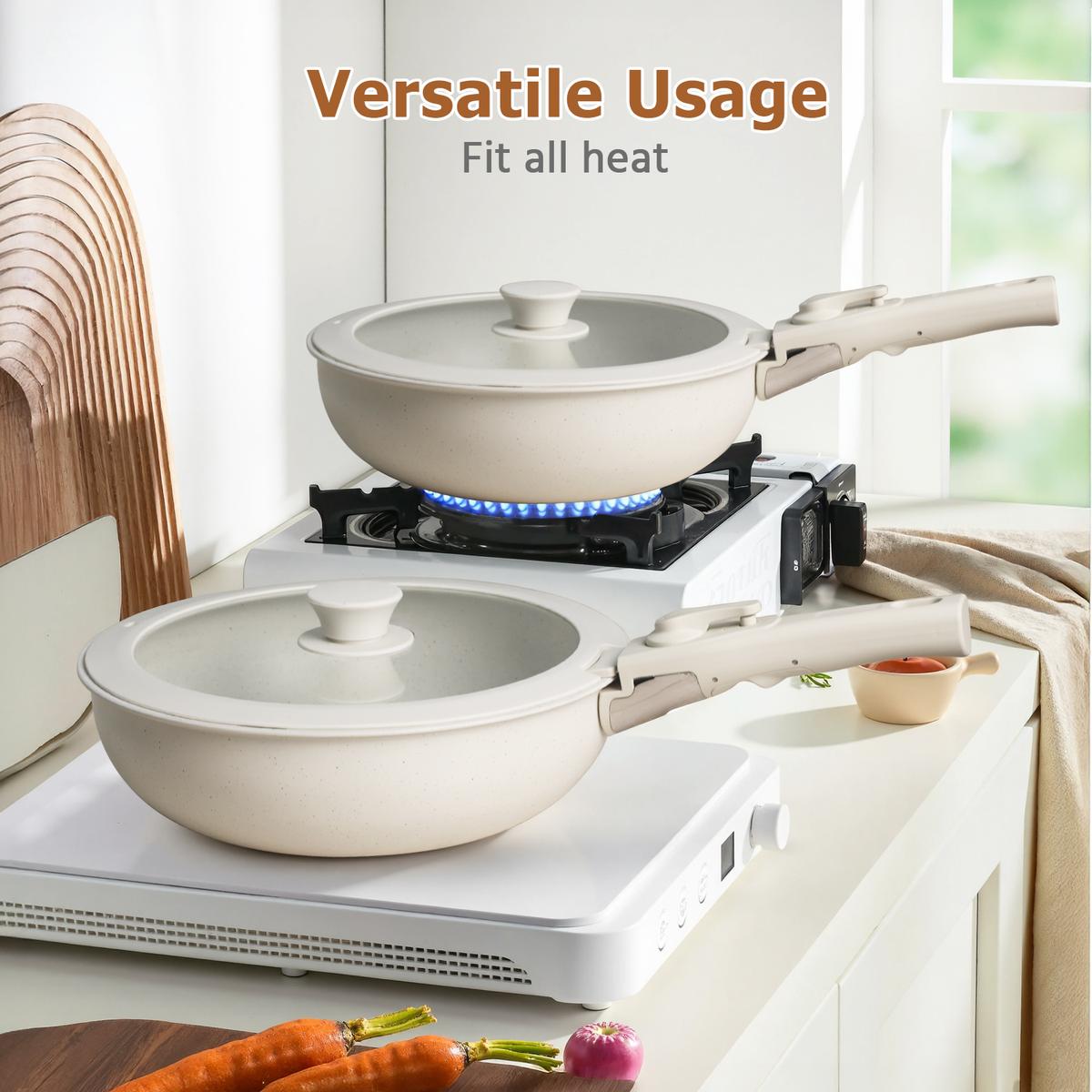 12-Piece Nonstick Pots and Pans Set with Detachable Handle, Induction Compatible Cookware, Oven & Dishwasher Safe Stackable Kitchen Cooking Set for Easy Storage