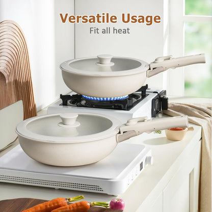 12-Piece Nonstick Pots and Pans Set with Detachable Handle, Induction Compatible Cookware, Oven & Dishwasher Safe Stackable Kitchen Cooking Set for Easy Storage