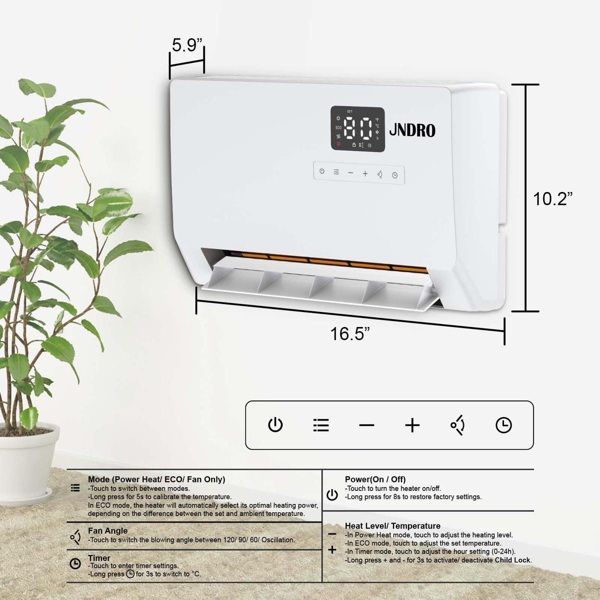 1500W Wall Mounted Electric Heater, Fast Heating Indoor Panel Heater with Oscillation, 24-Hour Timer & Overheat Protection for Bedroom, Bathroom, Office