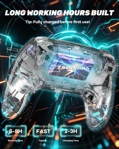 Wireless Controller for PS-5/PC/MAC/iOS/Android/Steam Deck, RGB Light, Hall Effect Joystick, Dual Vibration, Turbo