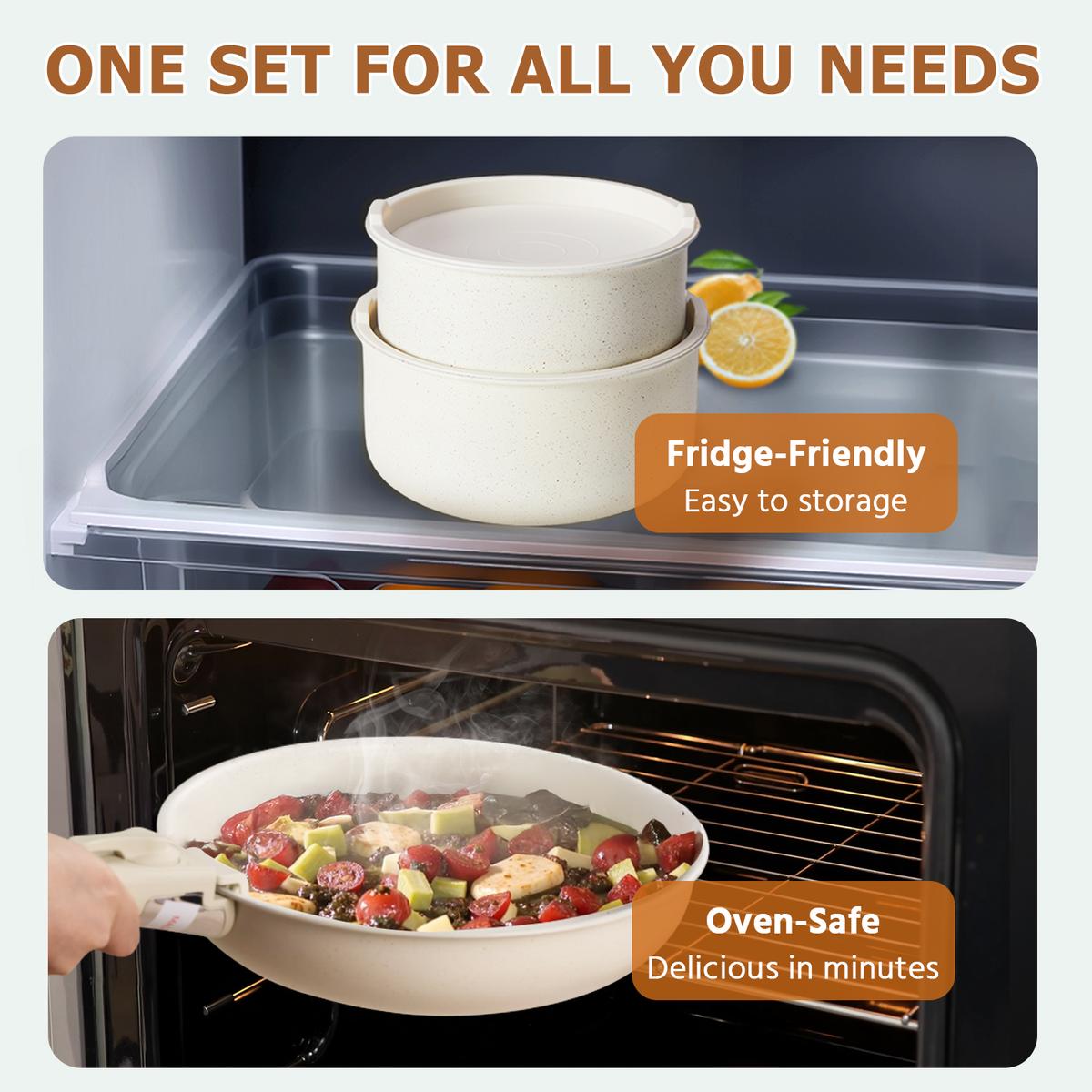 12-Piece Nonstick Pots and Pans Set with Detachable Handle, Induction Compatible Cookware, Oven & Dishwasher Safe Stackable Kitchen Cooking Set for Easy Storage