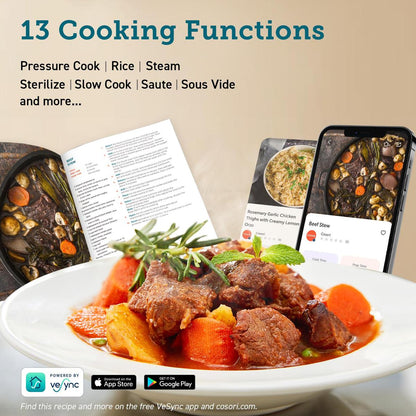 6Qt Electric Pressure Cooker 9-in-1 Multi Cooker with Rice, Sauté, Sous Vide, Sterilize Functions, 1100W Fast Cooking, Stainless Steel Body, Aluminum Inner Pot, Includes Recipe Book for Easy Home Meals