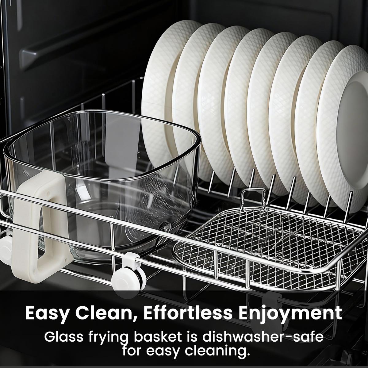 4.5 QT Glass Air Fryer with PFAS-Free Basket, Dishwasher-Safe, 8 Preset Touchscreen, 360° View Cooking, White