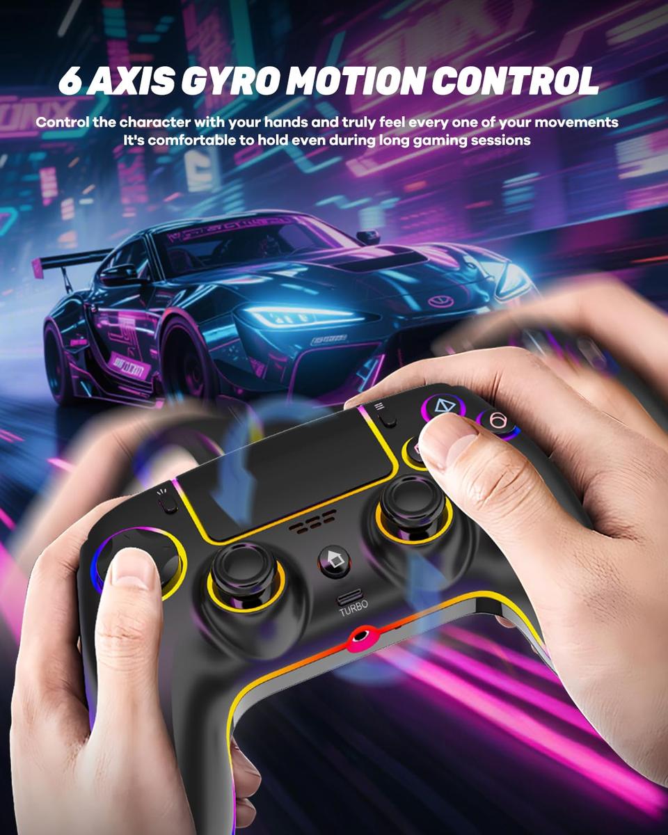 Wireless Controller for PS-5/PC/MAC/iOS/Android/Steam Deck, RGB Light, Hall Effect Joystick, Dual Vibration, Turbo