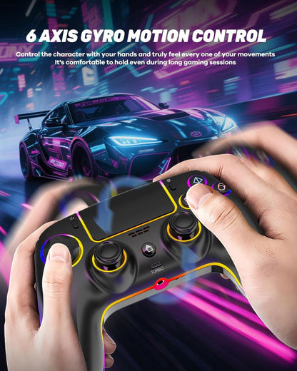 Wireless Controller for PS-5/PC/MAC/iOS/Android/Steam Deck, RGB Light, Hall Effect Joystick, Dual Vibration, Turbo