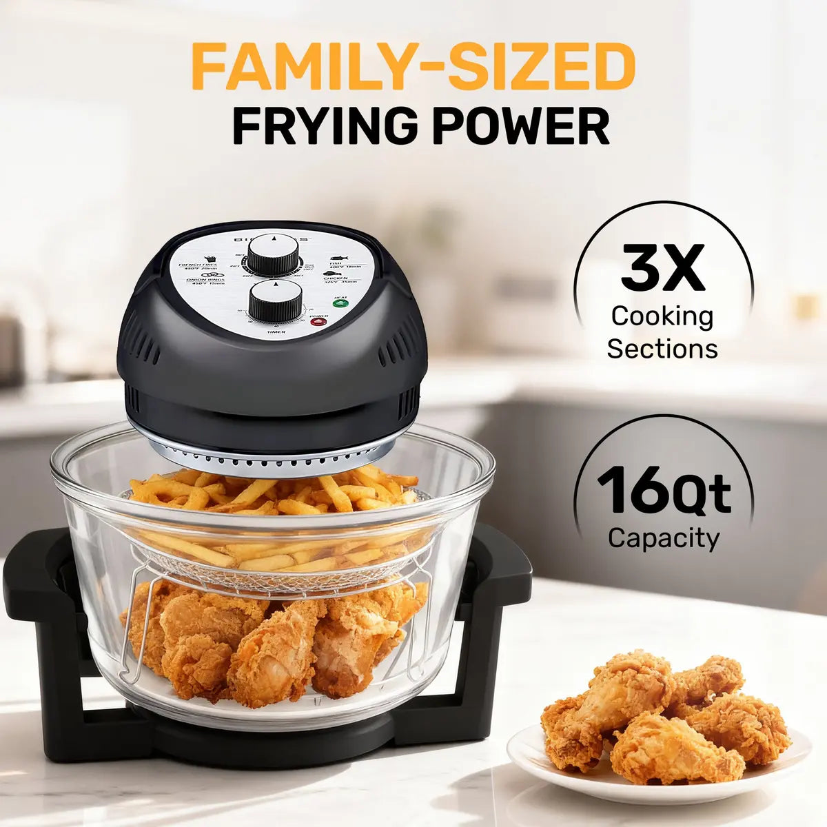 16 Quart Extra Large Air Fryer Oven, Oil-Less Crispy Cooking for Healthier Meals, Large Capacity Countertop Air Fryer with Rapid Hot Air Circulation for Family Size Cooking
