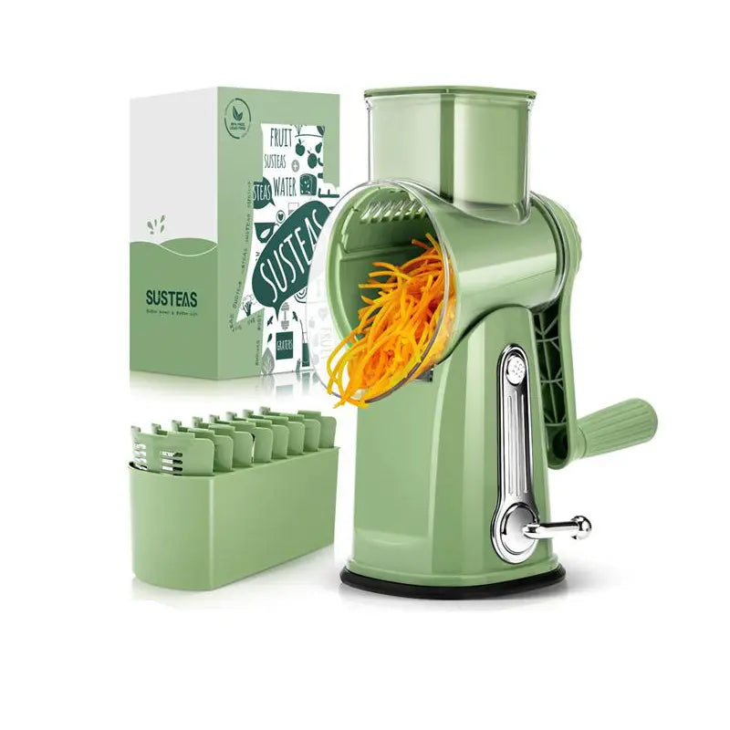Rotary Cheese & Vegetable Grater with Handle, 5 Interchangeable Blades, Strong Suction Base, Easy Slicing, Dicing & Grating Kitchen Gadget