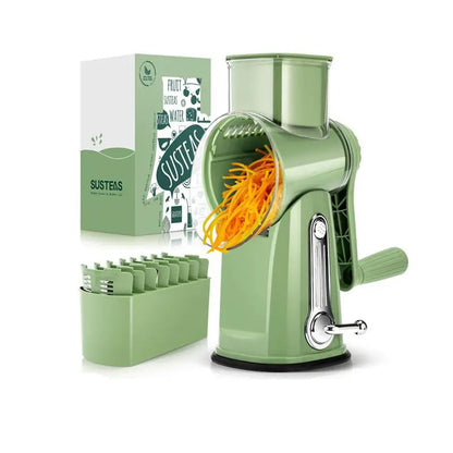 Rotary Cheese & Vegetable Grater with Handle, 5 Interchangeable Blades, Strong Suction Base, Easy Slicing, Dicing & Grating Kitchen Gadget