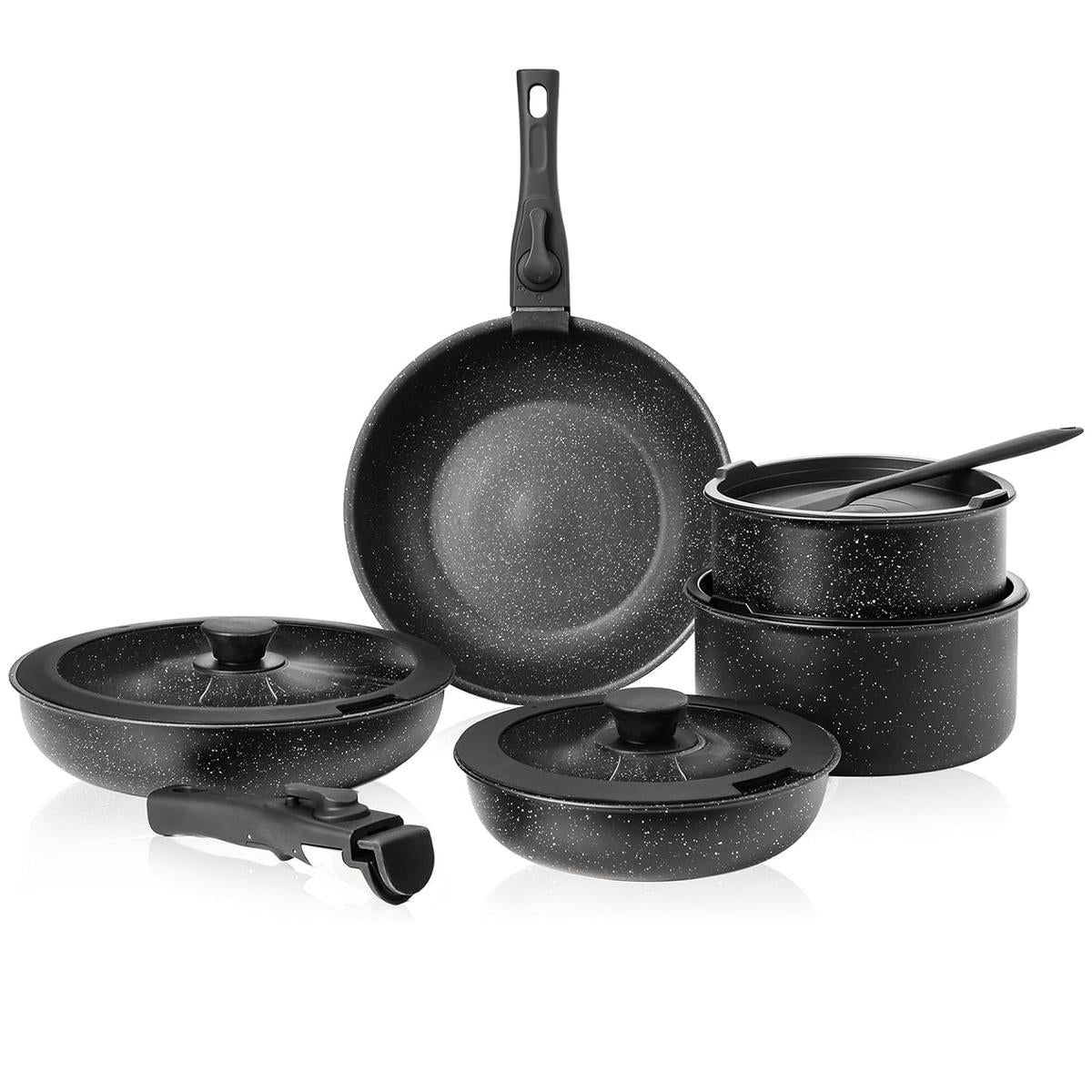 12-Piece Nonstick Pots and Pans Set with Detachable Handle, Induction Compatible Cookware, Oven & Dishwasher Safe Stackable Kitchen Cooking Set for Easy Storage