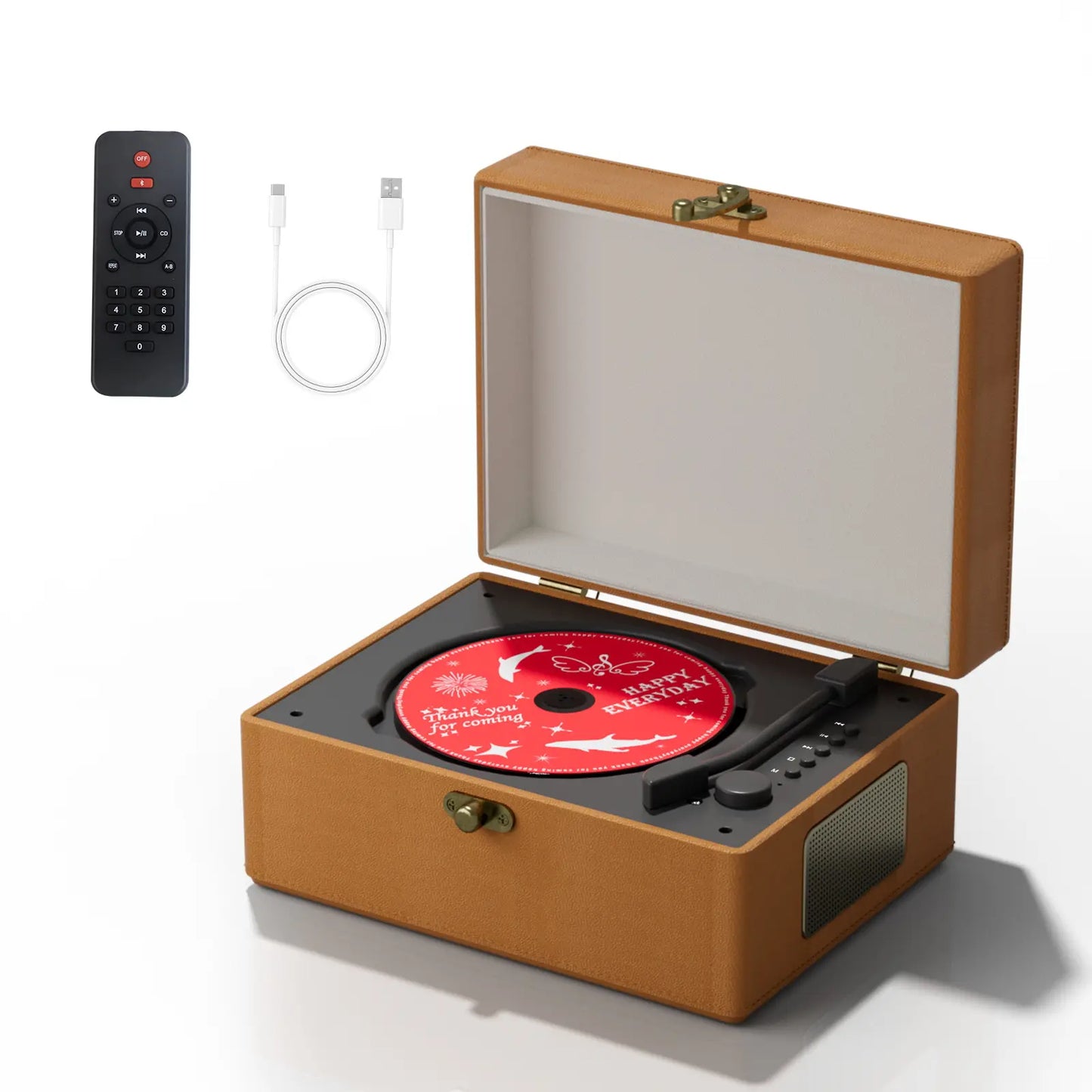 Rechargeable Leather CD Player with Bluetooth, Built-in Speakers, Perfect for Home Decor & Festivals, Stylish BGM Music Player for Any Space