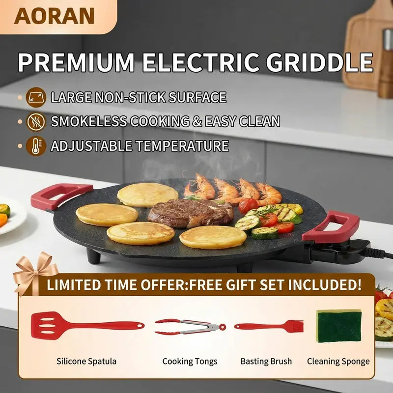 1500W Portable Electric Korean BBQ Grill, Indoor Smokeless Nonstick Grill Pan with Adjustable Temperature Control, Large Surface Frying Griddle for Home Cooking and Tabletop BBQ