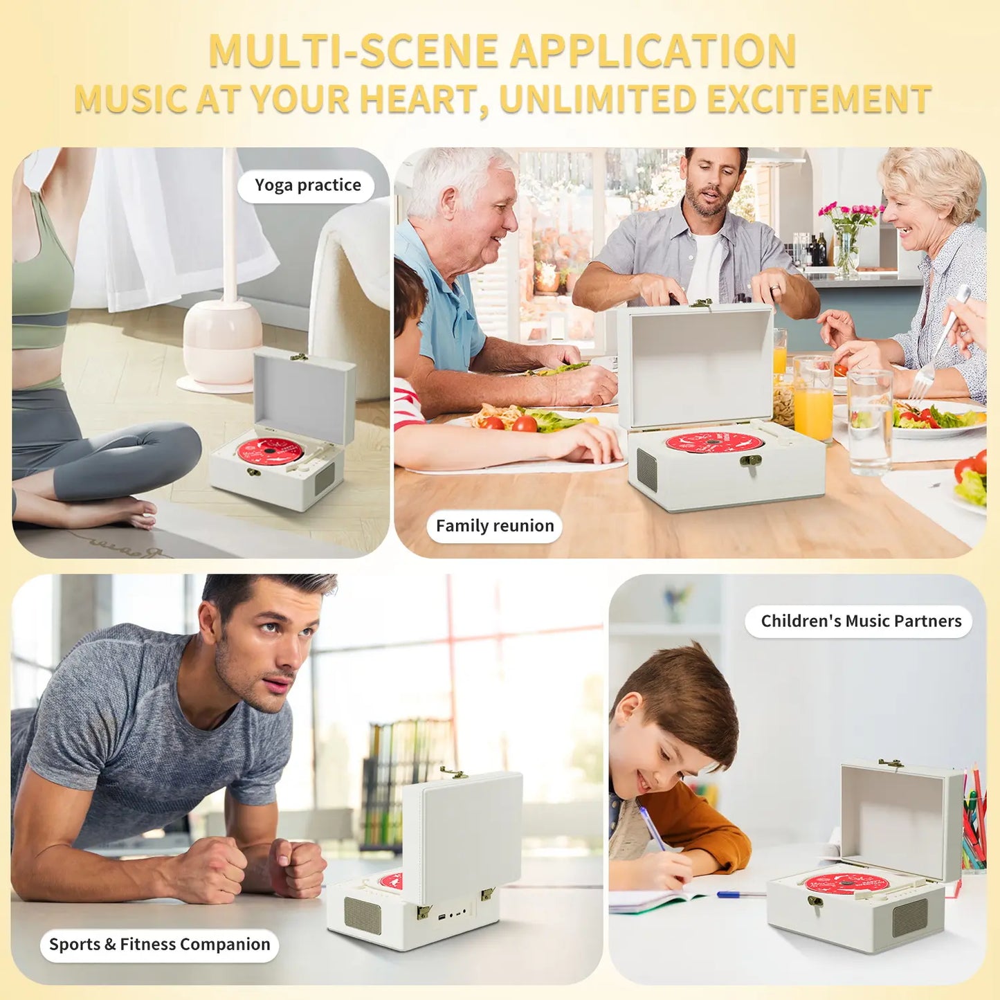 Rechargeable Leather CD Player with Bluetooth, Built-in Speakers, Perfect for Home Decor & Festivals, Stylish BGM Music Player for Any Space