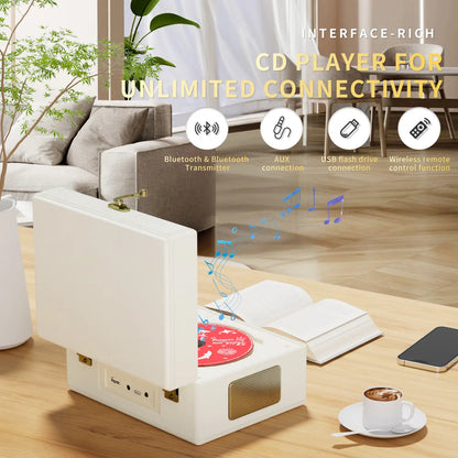 Rechargeable Leather CD Player with Bluetooth, Built-in Speakers, Perfect for Home Decor & Festivals, Stylish BGM Music Player for Any Space