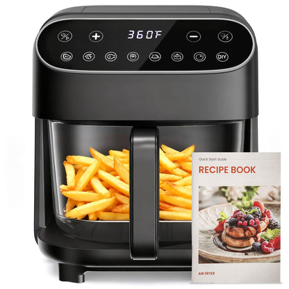 4.5 QT Glass Air Fryer with PFAS-Free Basket, Dishwasher-Safe, 8 Preset Touchscreen, 360° View Cooking, White
