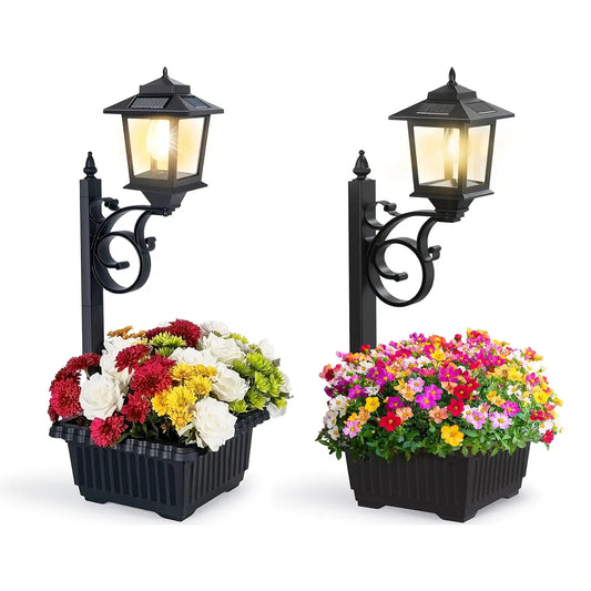 Solar Post Light with Planter, 2-in-1 Outdoor Decoration for Porch, Patio & Front Door, Perfect for Weddings, Easter & Events