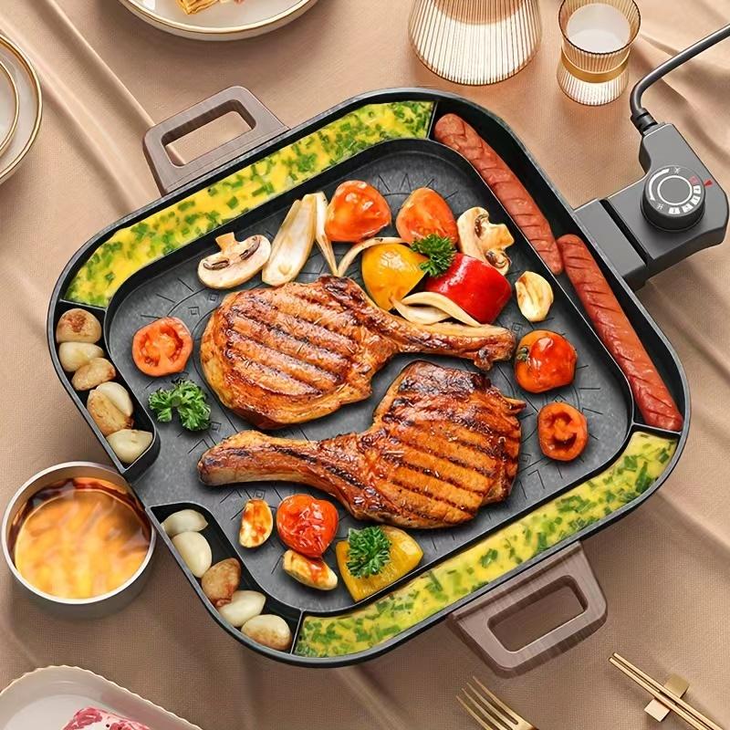 1500W Portable Electric Korean BBQ Grill, Indoor Smokeless Nonstick Grill Pan with Adjustable Temperature Control, Large Surface Frying Griddle for Home Cooking and Tabletop BBQ