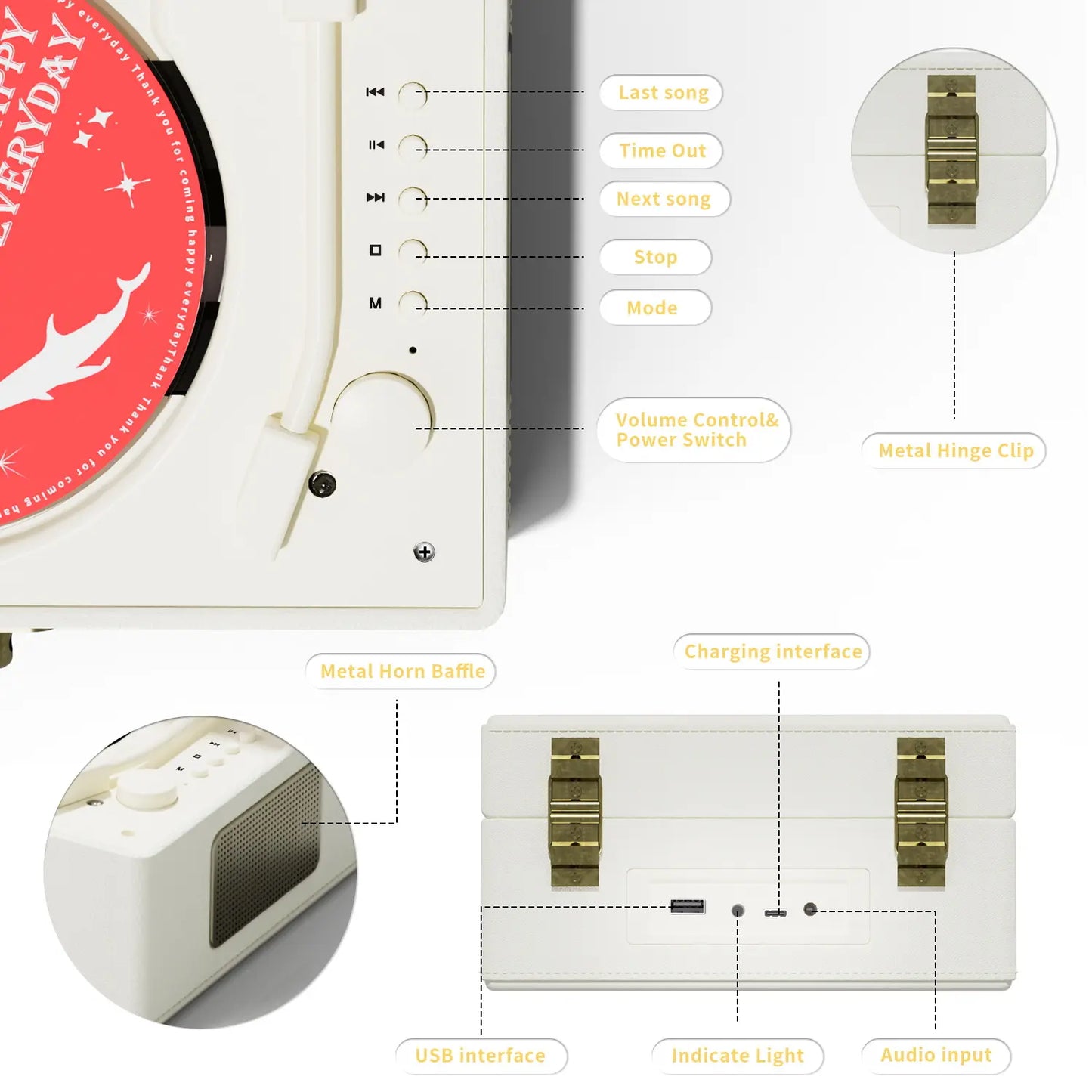 Rechargeable Leather CD Player with Bluetooth, Built-in Speakers, Perfect for Home Decor & Festivals, Stylish BGM Music Player for Any Space
